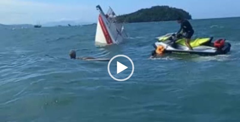 Pessoa com colete foram resgatadas por um homem em uma moto aqu&aacute;tica – Foto: Divulga&ccedil;&atilde;o/ND