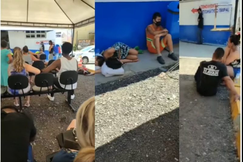 Pessoas aguardavam por atendimento sentadas ou deitadas no ch&atilde;o em Barra Velha – Foto: Internet