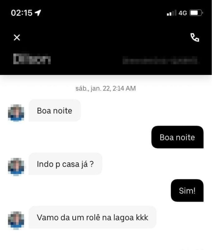 Print da conversa do casal com o motorista – Foto: Reprodu&ccedil;&atilde;o/ND