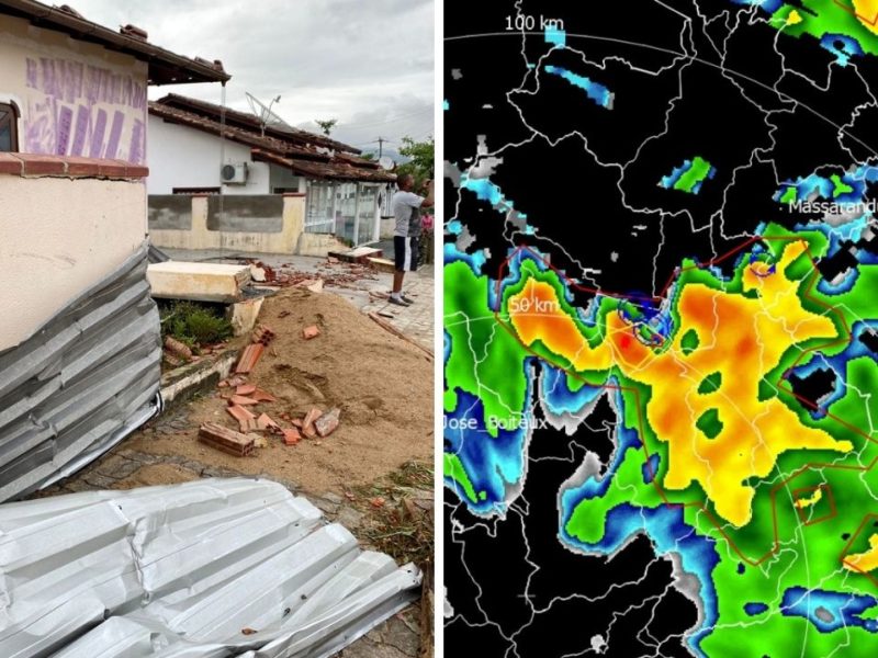 Tornado deixou casas e empresas destelhadas em Timb&oacute; – Foto: Mois&eacute;s Stuker/NDTV/DCSC/Divulga&ccedil;&atilde;o/ND