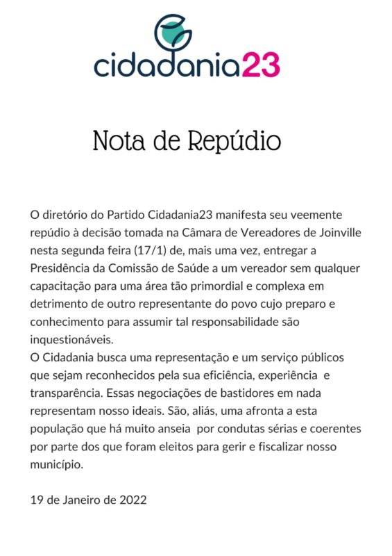 Nota do partido referente comissão de saúde. &#8211; Foto: Divulgação