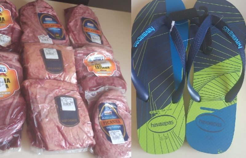 Assaltante furtou carne e chinelo. – Foto: Pol&iacute;cia Militar/Divulga&ccedil;&atilde;o/ND