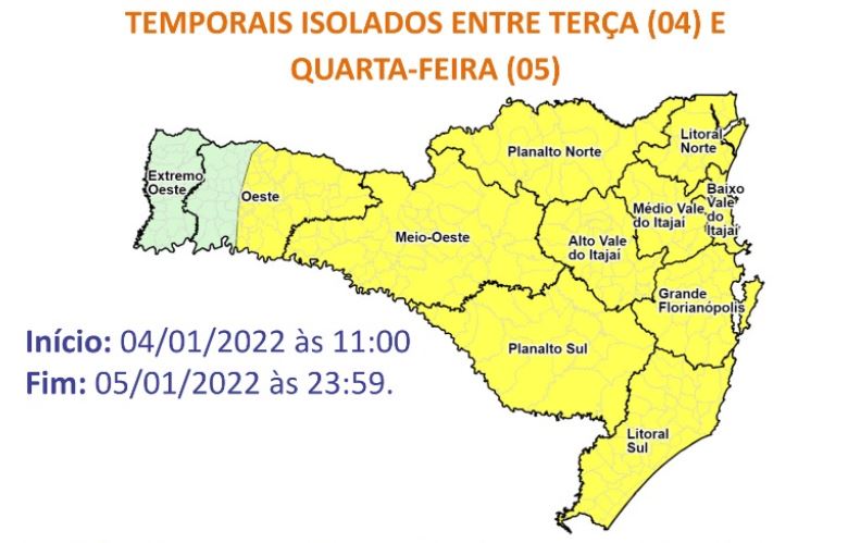 Dez regi&otilde;es de SC tem alerta de temporais isolados nesta ter&ccedil;a-feira – Foto: DCSC/Divulga&ccedil;&atilde;o/ND