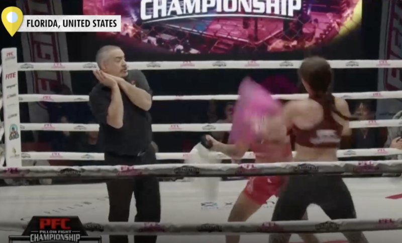 &Aacute;rbitro se assustou: Brasileira aproveitou que advers&aacute;ria americana dormiu no ponto e levou o t&iacute;tulo do PFC 1 Fl&oacute;rida – Foto: Reprodu&ccedil;&atilde;o