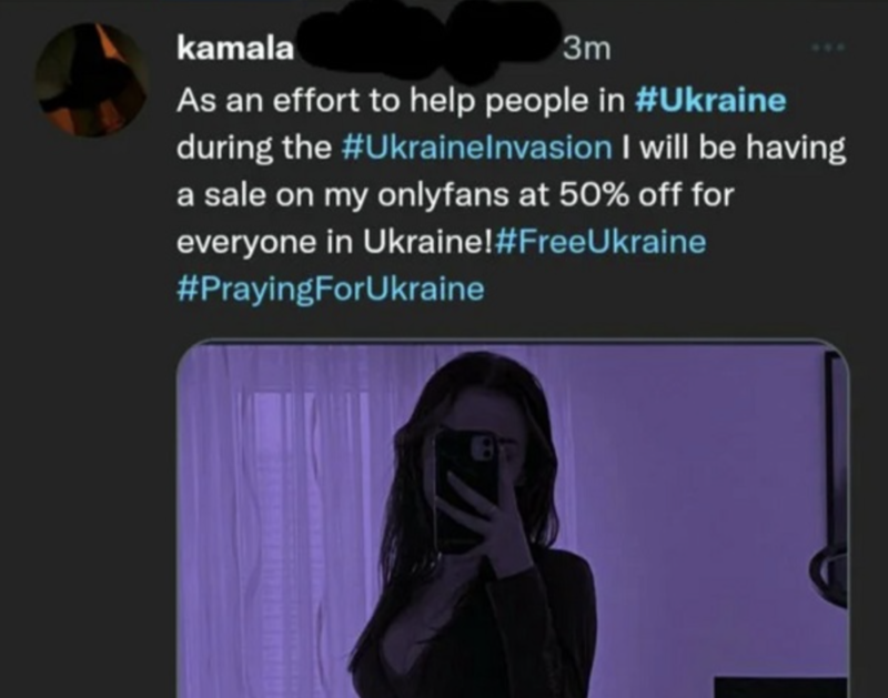 Perfil de Kamalla, no OnlyFans, &eacute; todo solidariedade com a Ucr&acirc;nia – Foto: Reprodu&ccedil;&atilde;o