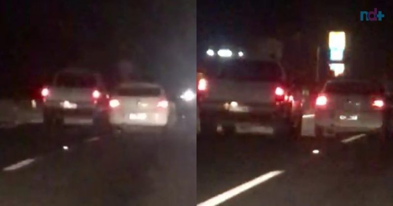 Dois motoristas brigaram no tr&acirc;nsito e quase causaram acidentes na BR-101, na altura de Navegantes – Foto: Reprodu&ccedil;&atilde;o/ND