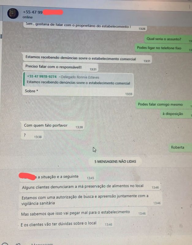 Conversa de golpista que se passa por delegado alerta sobre a&ccedil;&atilde;o policial para mais tarde exigir dinheiro – Foto: Reprodu&ccedil;&atilde;o/Internet/ND