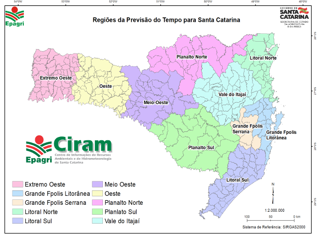 Mapa das regi&otilde;es clim&aacute;ticas de Santa Catarina, elaborado por Maikon Alves, t&eacute;cnico em Meteorologia – Foto: Epagri/Ciram/Divulga&ccedil;&atilde;o/ND