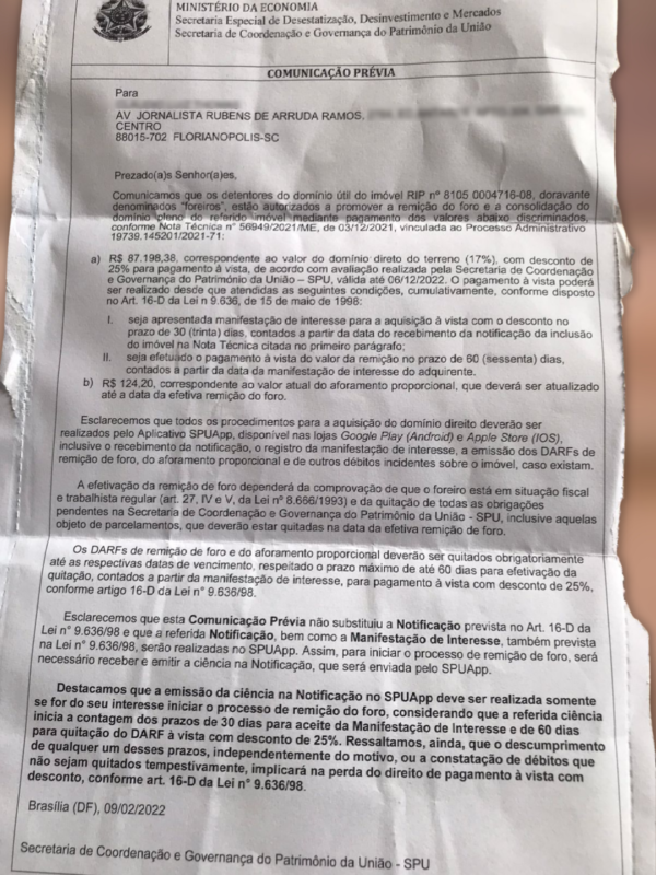 Comunicado est&aacute; sendo encaminhado aos donos de im&oacute;veis por carta e e-mail – Foto: Reprodu&ccedil;&atilde;o/ND