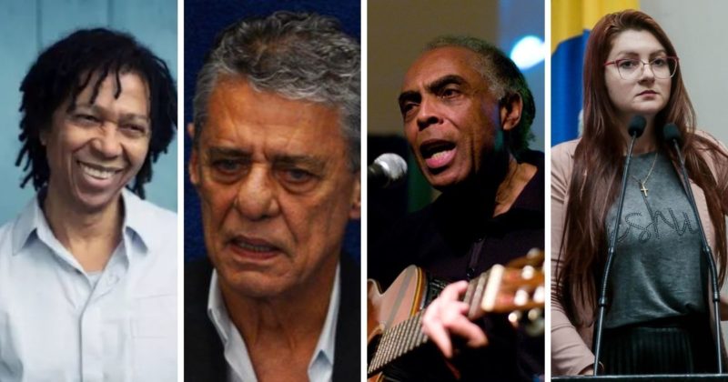 Da esquerda para a direita: Djavan, Chico Buarque, Gilberto Gil e a deputada Ana Campagnolo – Foto: Divulga&ccedil;&atilde;o/ND