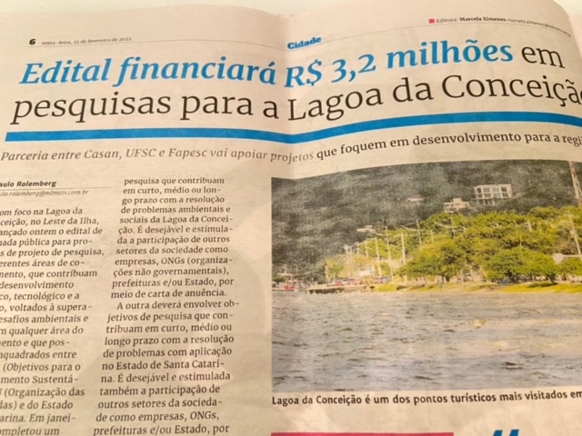Uma das linhas de pesquisa busca ainda solu&ccedil;&otilde;es ambientais para a Lagoa da Concei&ccedil;&atilde;o, nosso principal cart&atilde;o postal. A Fapesc, Casan e Universidade Federal de Santa Catarina se uniram para fazer um&nbsp; investimento em pesquisa em Santa Catarina. Ser&atilde;o destinados R$ 3.2 milh&otilde;es&nbsp; para estudos em todas as &aacute;reas de conhecimento, desde que atendam aos Objetivos de Desenvolvimento Sustent&aacute;vel da ONU.