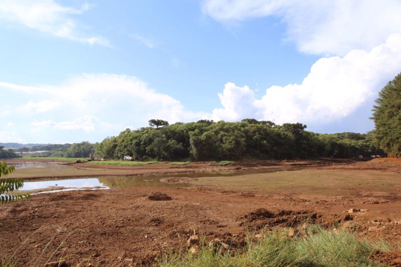 Situa&ccedil;&atilde;o do Lajeado S&atilde;o Jos&eacute;, principal manancial que abastece Chapec&oacute;. – Foto: Leandro Schmdit/PMC/Divulga&ccedil;&atilde;o/ND