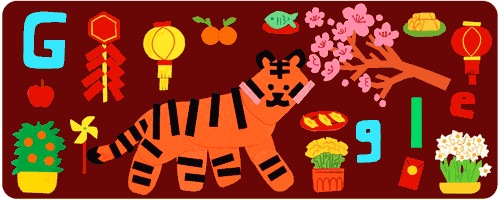Google presta homenagem ao ano novo chin&ecirc;s com ilustra&ccedil;&atilde;o do Tigre, animal que vai reger 2022. – Ilustra&ccedil;&atilde;o: Olivia Huynh/Google/Divulga&ccedil;&atilde;o/ND