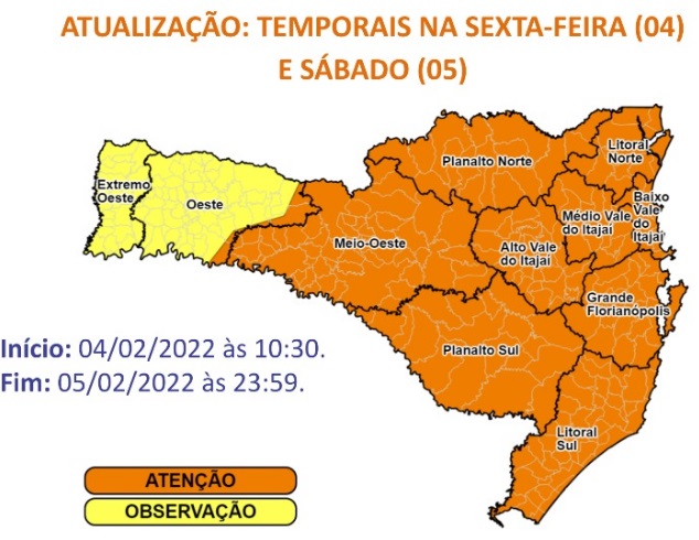 Defesa Civil alerta para temporais &#8211; Foto: DCSC/Divulgação/ND