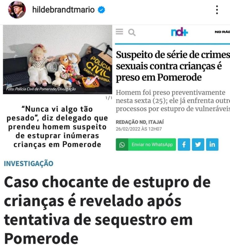 Prefeito de Blumenau repercutiu as manchetes da not&iacute;cia da pris&atilde;o de um homem em Pomerode e defendeu a castra&ccedil;&atilde;o qu&iacute;mica – Foto: Reprodu&ccedil;&atilde;o/Internet/ND