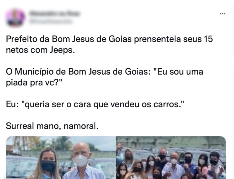 O avô realizou um sonho ao dar os veículos aos netos, uma surpresa, “da marca do carro que ele sempre admirou” – Foto: Reprodução