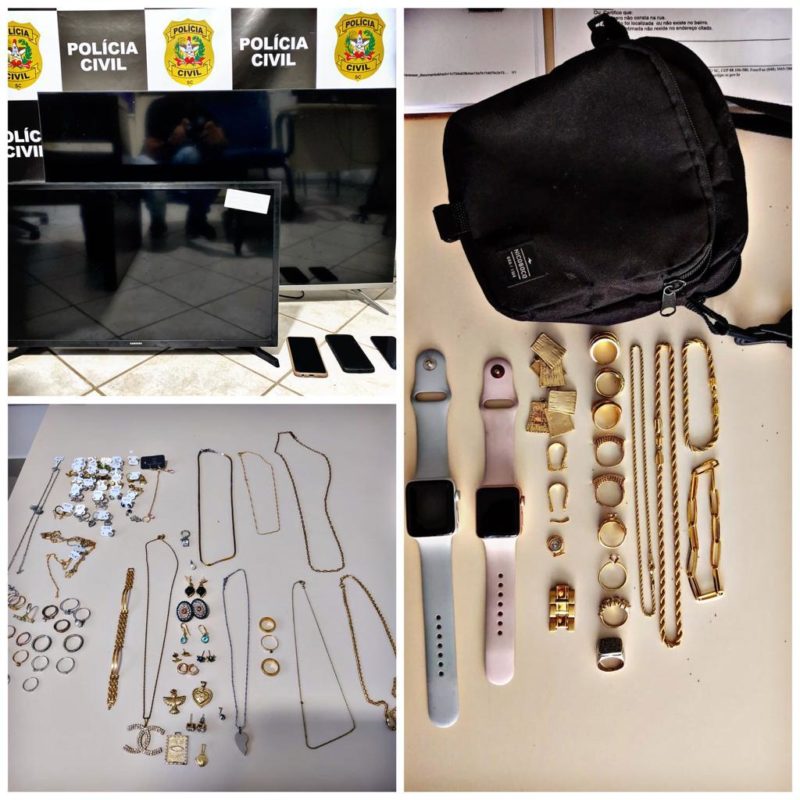 Alguns dos objetos apreendidos durante a opera&ccedil;&atilde;o foram identificados pelas v&iacute;timas em Porto Belo – Foto: Pol&iacute;cia Civil/Divulga&ccedil;&atilde;o