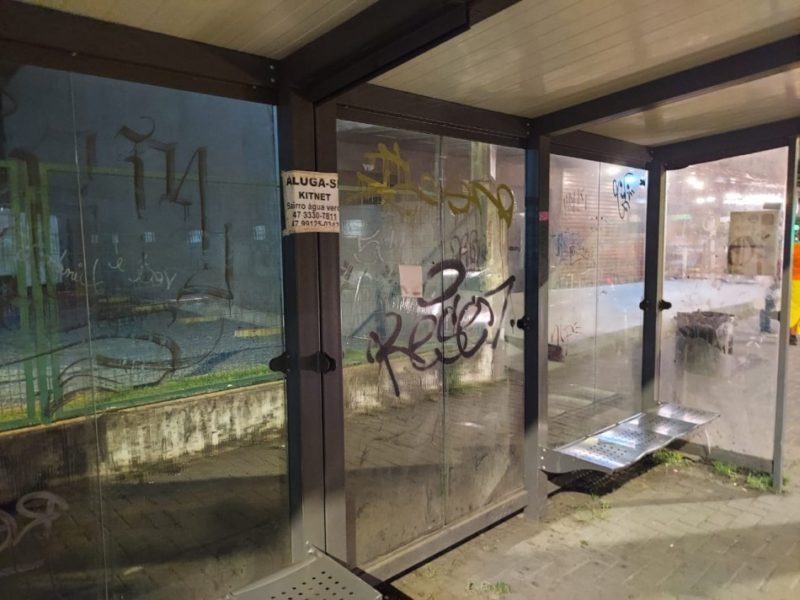 Picha&ccedil;&otilde;es, riscados e an&uacute;ncios com conte&uacute;do impr&oacute;prio em pontos de &ocirc;nibus s&atilde;o alvos de combate pela Seterb – Foto: Divulga&ccedil;&atilde;o Seterb/ND