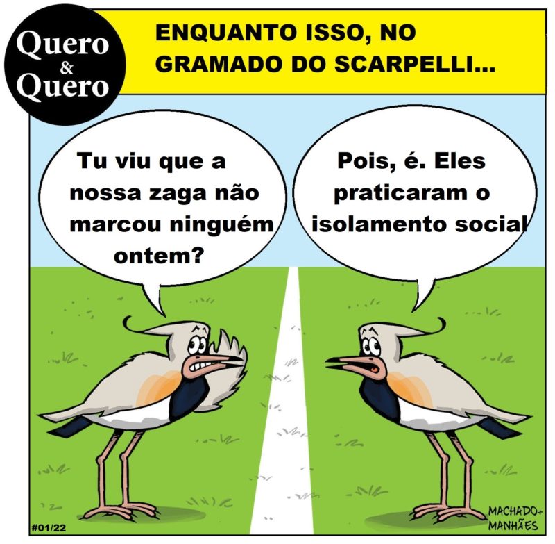 Entre belos rasantes, a &ldquo;corneta&rdquo; da dupla Quero &amp; Quero. &ndash; – Foto: Charge Ricardo Manh&atilde;es/Fabio Machado
