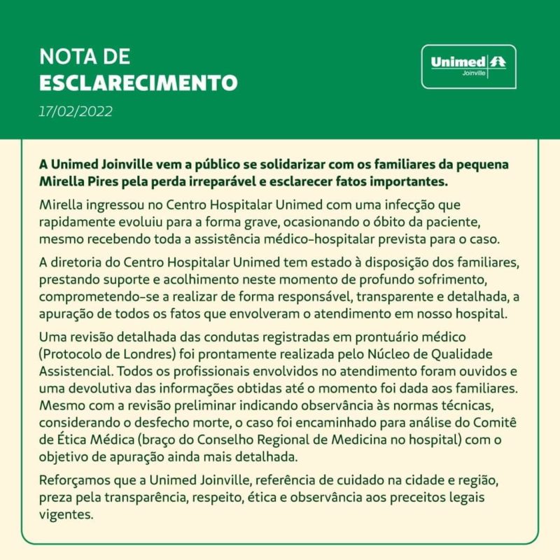 nota de esclarecimento da unimed