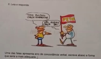 tarefa polêmica traz bandeira de partido polîtico