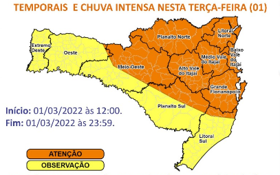 Defesa Civil alerta para risco de estragos nesta terça – Foto: Defesa Civil/Divulgação/ND