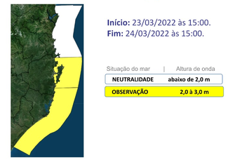 Alerta para mar agitado nesta quarta-feira (23) &#8211; Foto: Defesa Civil/Divulgação/ND