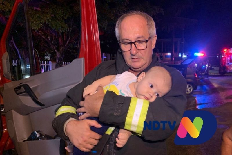 Beb&ecirc; de seis meses foi salvo pelos bombeiros em Joinville – Foto: Ricardo Alves/NDTV