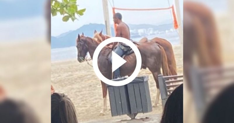 Homem foi flagrado a cavalo em plena orla rec&eacute;m-alargada da Praia Central – Foto: Reprodu&ccedil;&atilde;o/Internet/ND