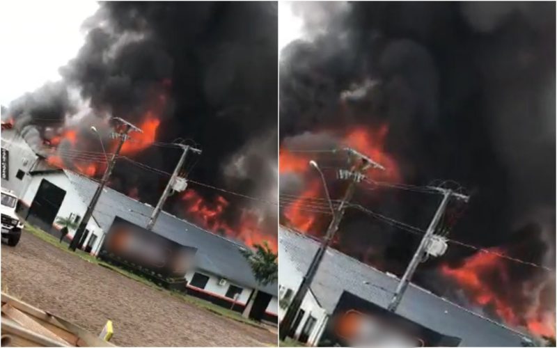 Incêndio mobilizou equipes de bombeiros de municípios da região. &#8211; Foto: Montagem/Reprodução/Internet