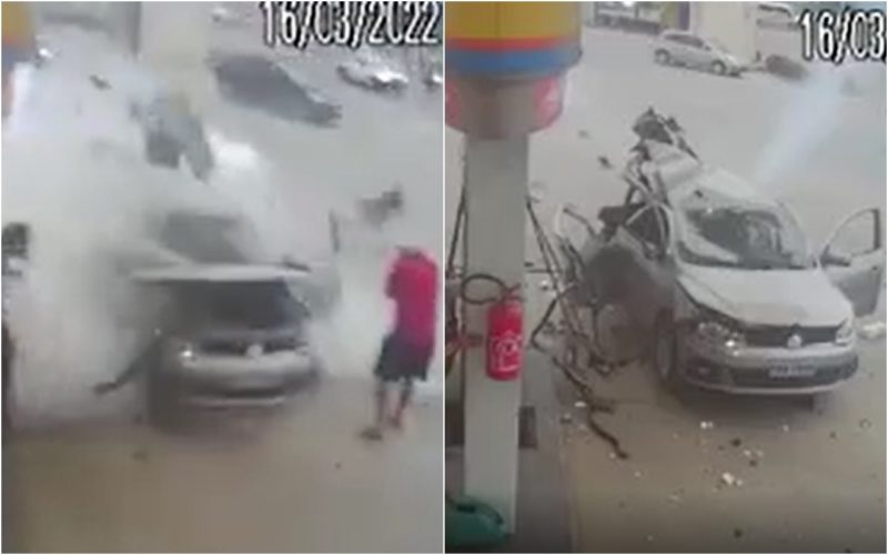 Explos&atilde;o deixou o carro em peda&ccedil;os. – Foto: Reprodu&ccedil;&atilde;o/Internet