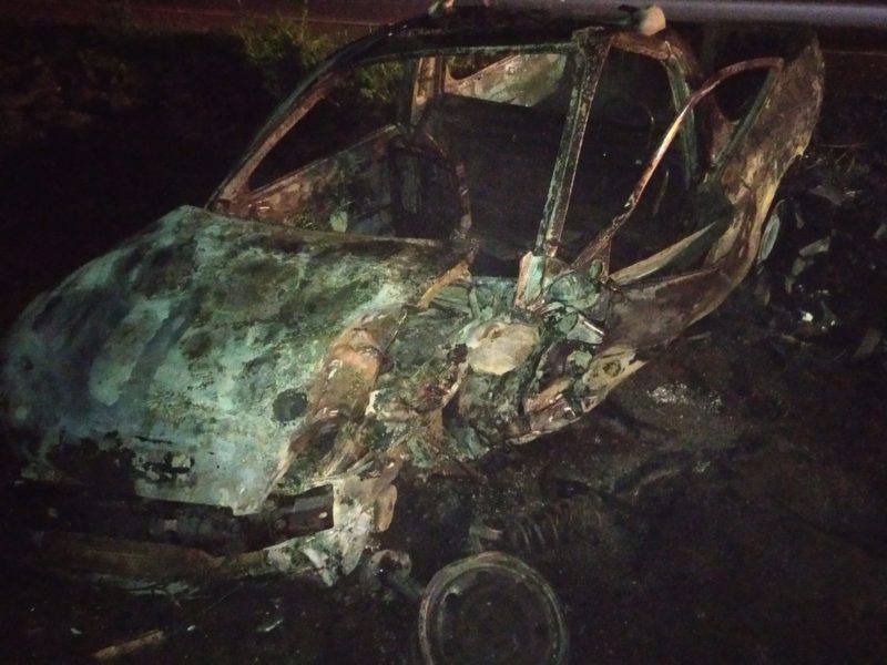 Caminhonete foi consumida pelas chamas – Foto: Corpo de Bombeiros/ND