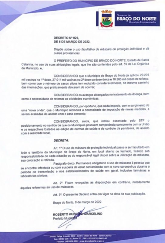 Decreto torna facultativo o uso de m&aacute;scaras – Foto: Divulga&ccedil;&atilde;o/ND