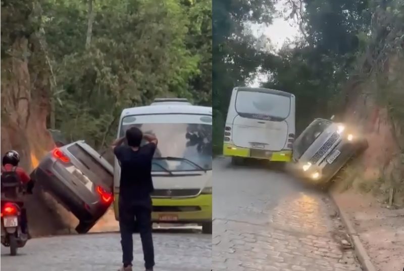 Ve&iacute;culo tentou manobra arriscada e acabou se dando mal – Foto: Reprodu&ccedil;&atilde;o/Internet