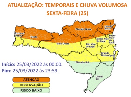 SC com temporais e chuvas volumosas nesta sexta-feira (25) – Foto: Defesa Civil SC/Divulga&ccedil;&atilde;o/ND