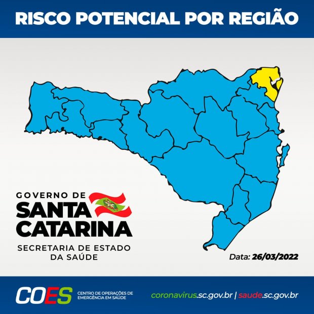 Imagem mostra regiões de SC conforme classificação para o risco de covid