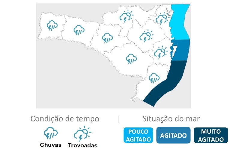 Mapa mostra mar agitado no Litoral de SC durante a quarta-feira – Foto: DCSC/Divulga&ccedil;&atilde;o/ND