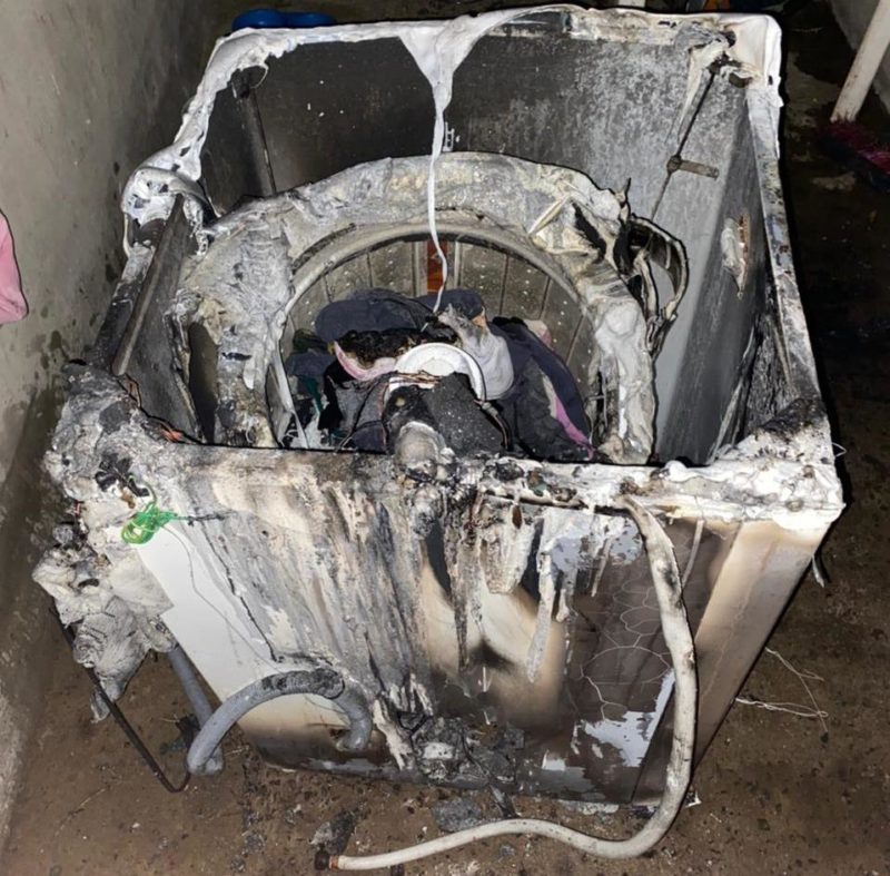 M&aacute;quina de lavar provocou inc&ecirc;ndio em Otac&iacute;lio Costa – Foto: CBMSC/Divulga&ccedil;&atilde;o/ND