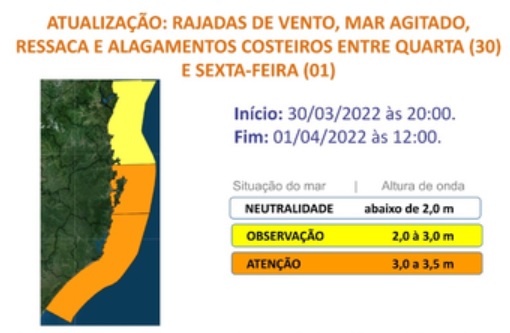 Alerta para mar agitado e alagamentos costeiros em SC – Foto: Defesa Civil SC/Divulga&ccedil;&atilde;o/ND