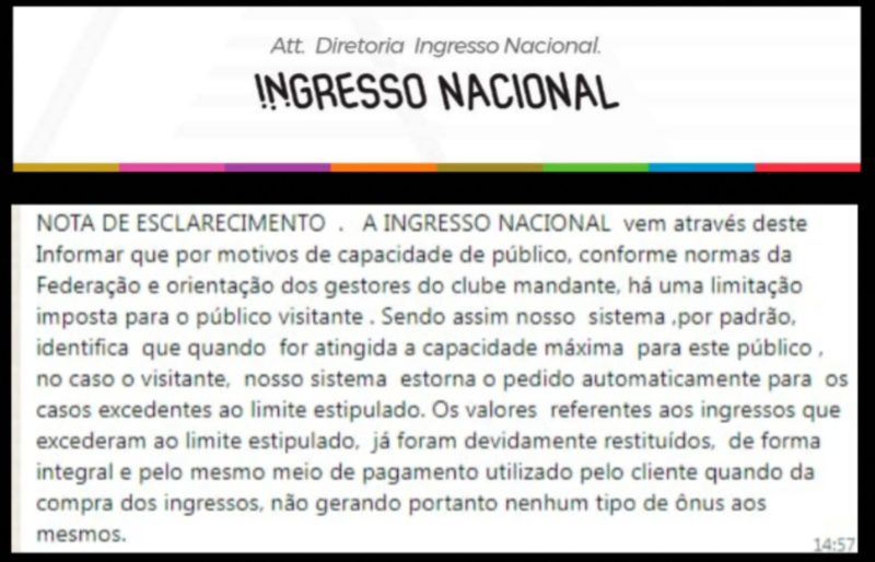 Nota da Ingresso Nacional – Foto: Reprodu&ccedil;&atilde;o