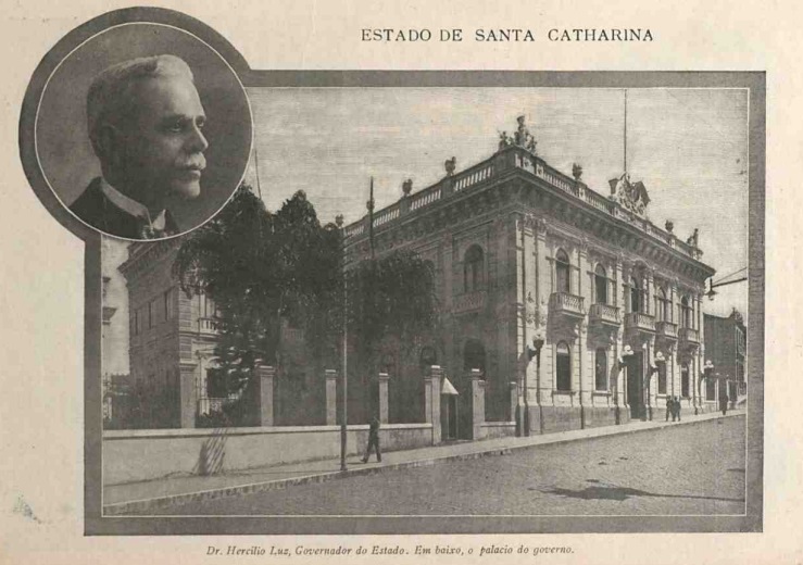 Revista O Malho de 3 de janeiro de 1920 traz imagem de Herc&iacute;lio Luz e do Pal&aacute;cio Cruz e Sousa – Foto: Hemeroteca Digital Brasileira/ND