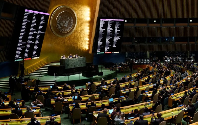 Confer&ecirc;ncia da ONU votou para aprova&ccedil;&atilde;o de resolu&ccedil;&atilde;o contra a invas&atilde;o da R&uacute;ssia &agrave; Ucr&acirc;nia. – Foto: Timothy A. Clary /AFP/ND