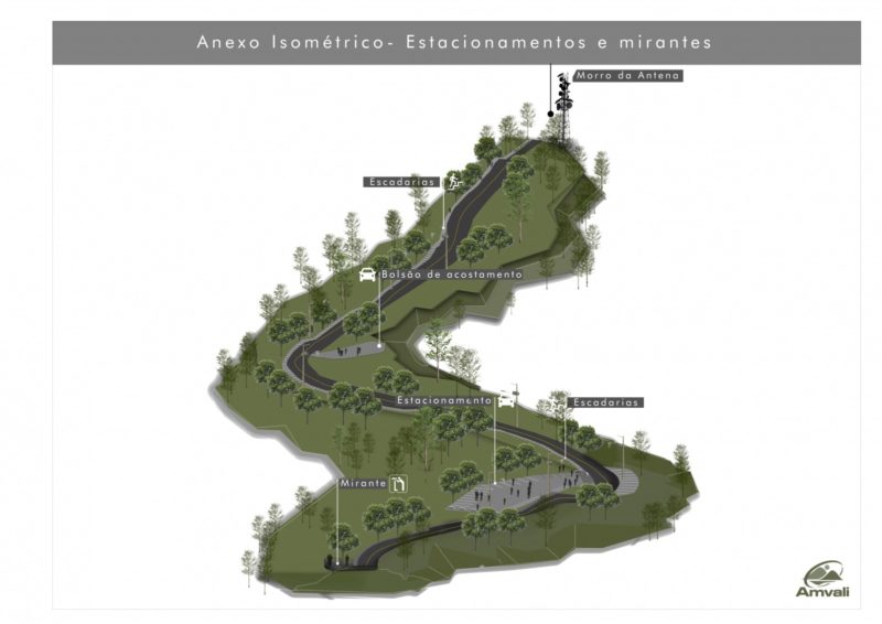 Além de quatro mirantes, o projeto também contempla o cálculo estrutural de contenção, um estacionamento, seis refúgios ao longo da estrada, calçadas e escadaria, em uma área total de 10.500 m² – Foto: Prefeitura Municipal de Jaraguá do Sul