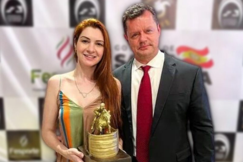 Ana Campagnolo e Gast&atilde;o Filho, no evento realizado pela Federa&ccedil;&atilde;o Catarinense de Hipismo – Foto: Divulga&ccedil;&atilde;o/ND