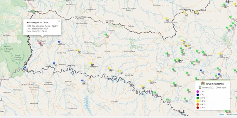 Durante a manh&atilde; desta sexta-feira (25) S&atilde;o Miguel do Oeste registrou 11,9&ordm;C. – Foto: Reprodu&ccedil;&atilde;o/Piter Scheuer