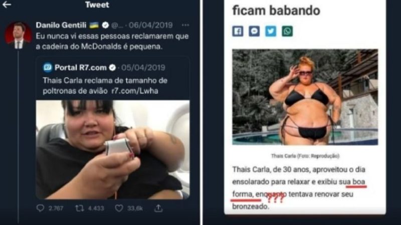 Ofensas de Danilo Gentili a Thais Carla – Foto: Reprodu&ccedil;&atilde;o/ Twitter