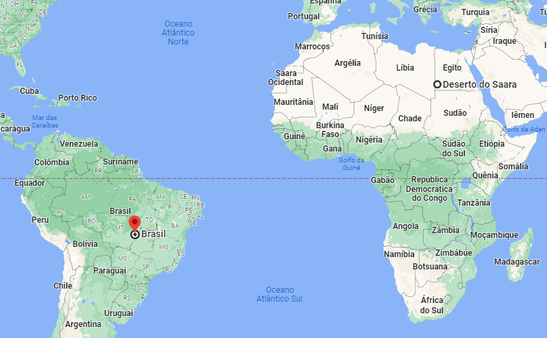 Nuvem de poeira viaja do Deserto do Saara at&eacute; &agrave;s Am&eacute;ricas – Foto: Google Maps/Reprodu&ccedil;&atilde;o/ND