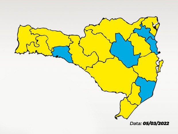 Santa Catarina n&atilde;o est&aacute; com nenhuma regi&atilde;o no n&iacute;vel grave ou grav&iacute;ssimo. – Foto: Reprodu&ccedil;&atilde;o/SES/ND