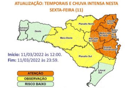 Defesa Civil estadual alerta para temporais em SC – Foto: DCE/Divulgação/ND