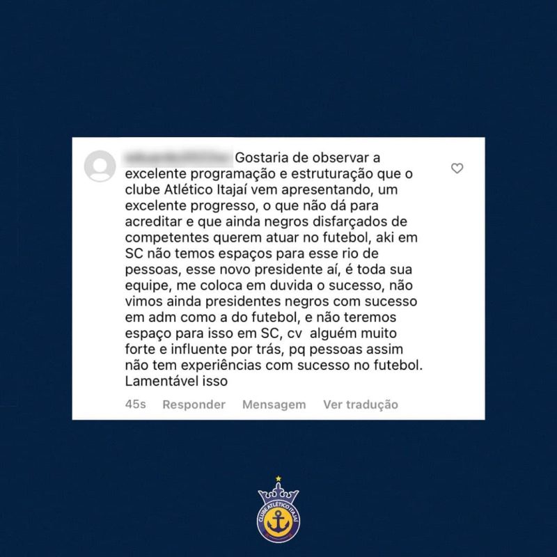 Clube divulgou agress&atilde;o sofrida pelo presidente nas redes sociais – Foto: Divulga&ccedil;&atilde;o/Atl&eacute;tico Itaja&iacute;/ND